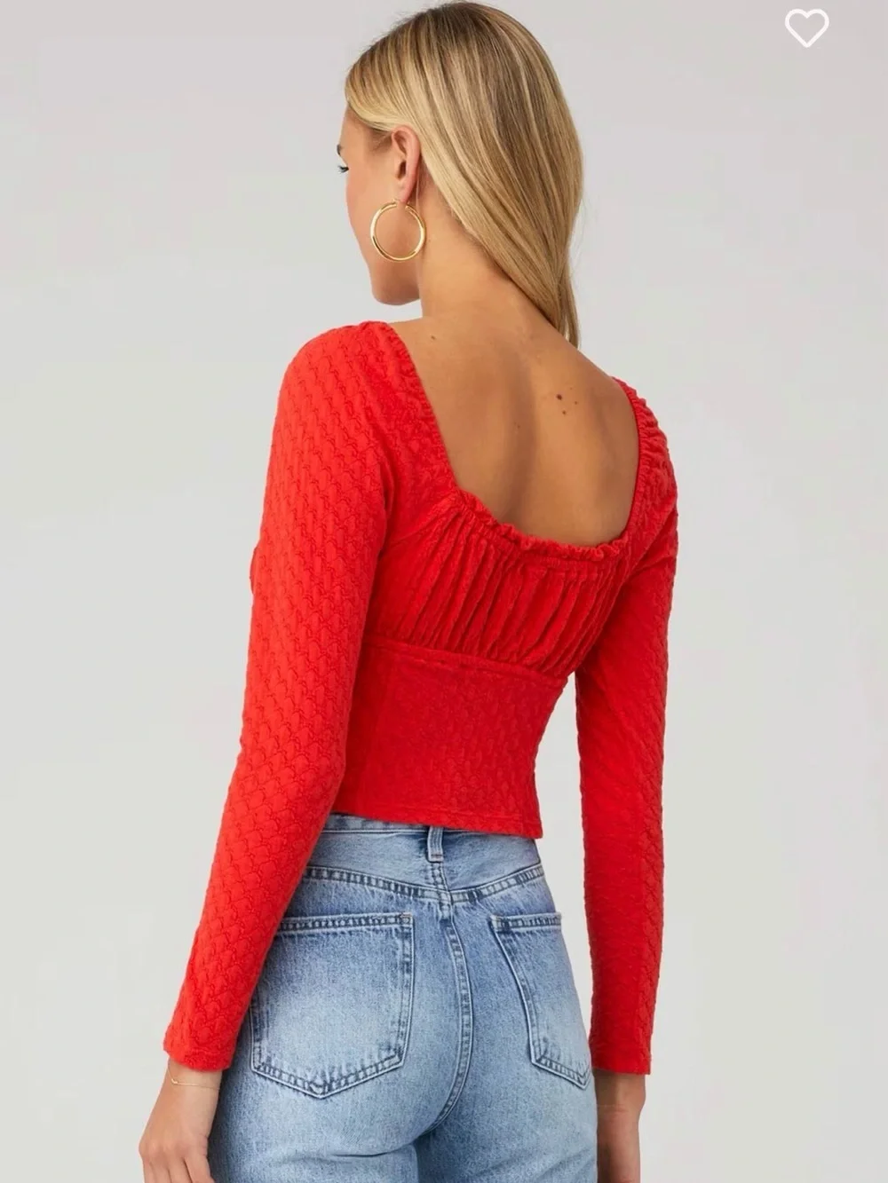 Free People Ladybug Red Long-Sleeve Cropped Button Front Top, guc, sz Xs